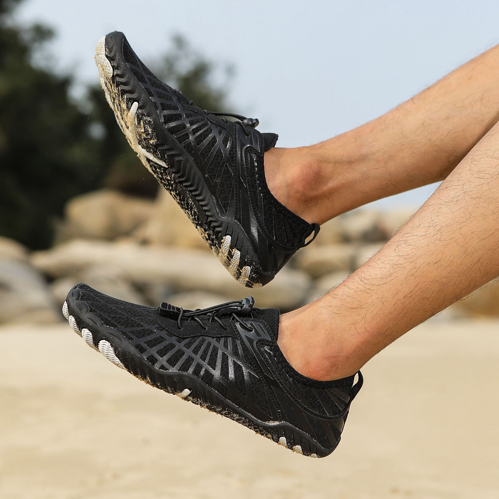 Dakaela Hike Barefoot Shoes Athletic Hiking Minimalist Water Sneakers Wide Toe Box Running Shoe Black 6.5