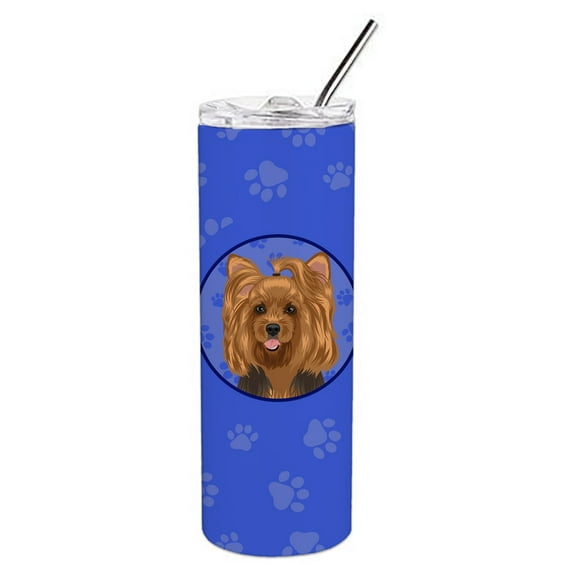 Carolines Treasures WDK1217TBL20 Yorkie Black and Gold Design1  Stainless Steel 20 oz Skinny Tumbler Blue 20 oz