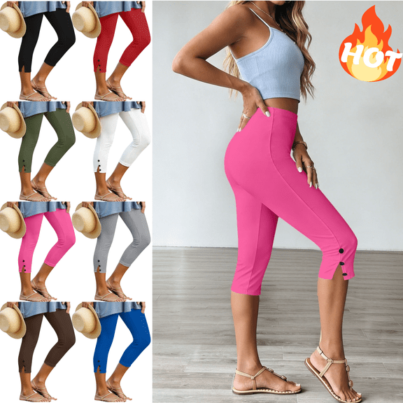 Mifsaly Cropped Leggings for Women Button Detail Soft Stretchy Capris Casual Summer Vacation Everyday Wear Clothes 2026