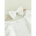 thumbnail image 5 of Baby Girls Romper Set Long Sleeve Off-shoulder Hollowed Pleated Solid Romper with Hairband, 5 of 8