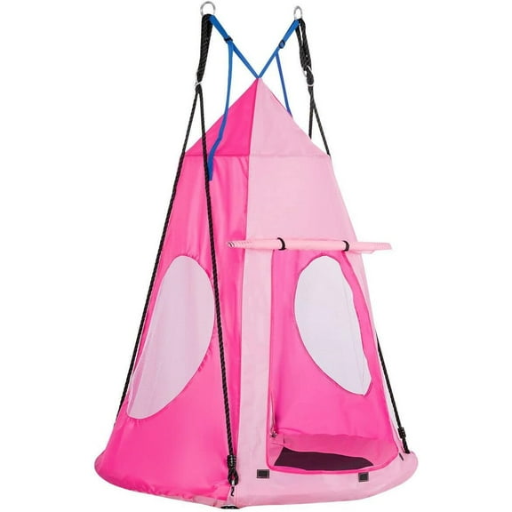 2-in-1 Kids Hanging Hammock Chair, Swing Tent Seat for Indoor Outdoor Bedroom Use, Perfect for Children, Adults, Support 330lbs (Pink)