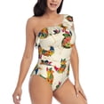 thumbnail image 3 of Fotbe Boho Chicken Women's One Piece Swimsuits One Shoulder Swimwear Ruched Tummy Control Bathing Suits Cutout Monokini-Large, 3 of 7