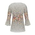 thumbnail image 4 of Beige Women's Long Sleeve T-shirt, Summer Tops For Women 2025 Trendy Boho Floral Print Tunic Shirts 7 Sleeve V Neck Tshirt Casual Loose Blouse,Women's Long sleeve T-shirt XL, 4 of 4