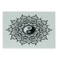 thumbnail image 1 of Ying Yang Cutting Board, Retro Floral Yin Yang Design with Mandala Patterns Paisley Leaves Petals Boho, Decorative Tempered Glass Cutting and Serving Board, Small Size, Black White, by Ambesonne, 1 of 1