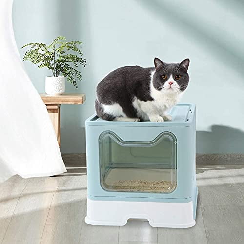 Foldable Enclosed Large Kitty Litter Box Litter Scoop,Drawer Cat Litter Box Gray Top and Front Door for Entry and Exit Anti-Splashing,Easy Clean Cat Box MOERUN Covered Litter Box with Lid 