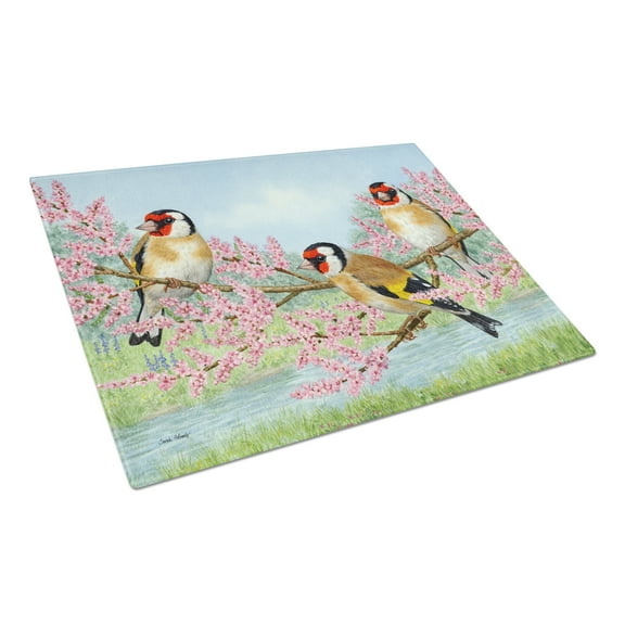 Caroline's Treasures European Goldfinch Glass Cutting Board Large