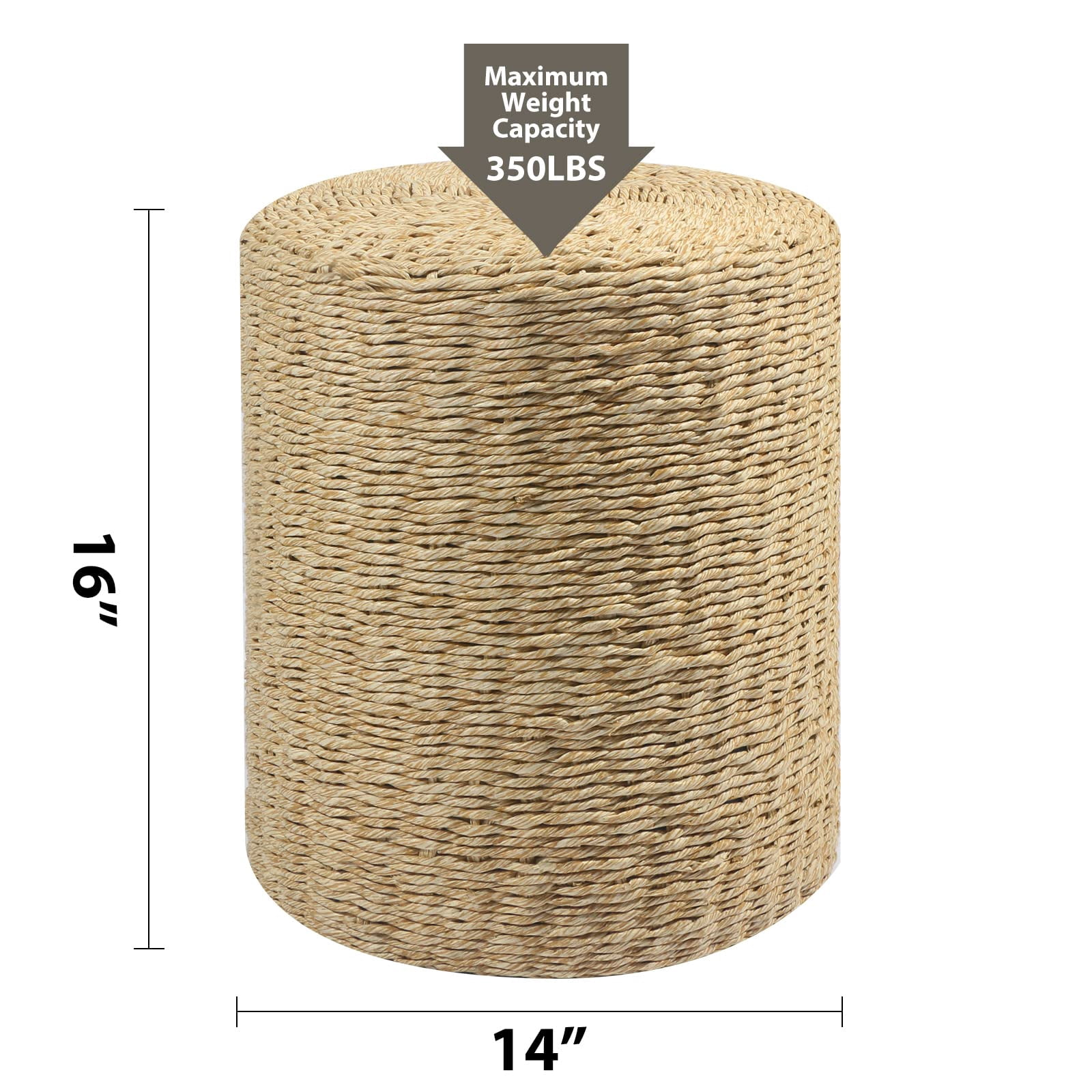 Tcbosik 14 inch Round Foot Stool, Hand Weave Natural Seagrass Footrest, Boho Ottoman for Small Space, Living Room, Bedroom, Natural