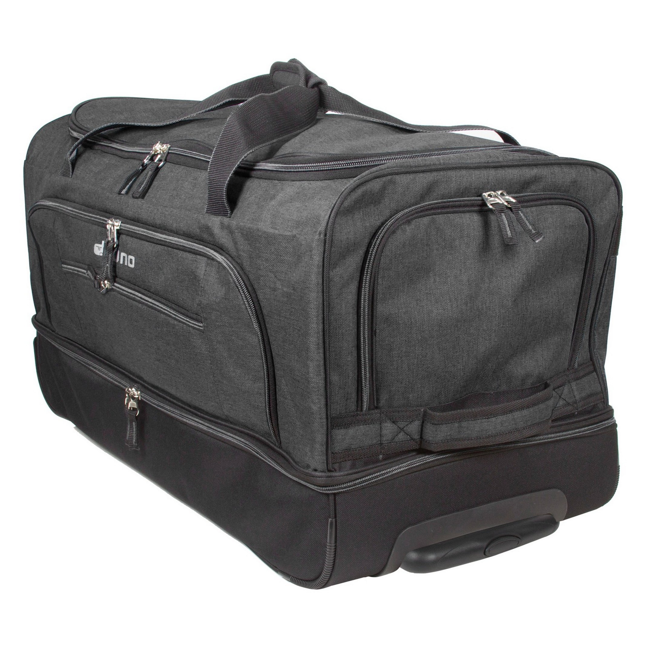 Dejuno 32-Inch Lightweight Denim Drop Bottom Rolling Duffel Bag -Black