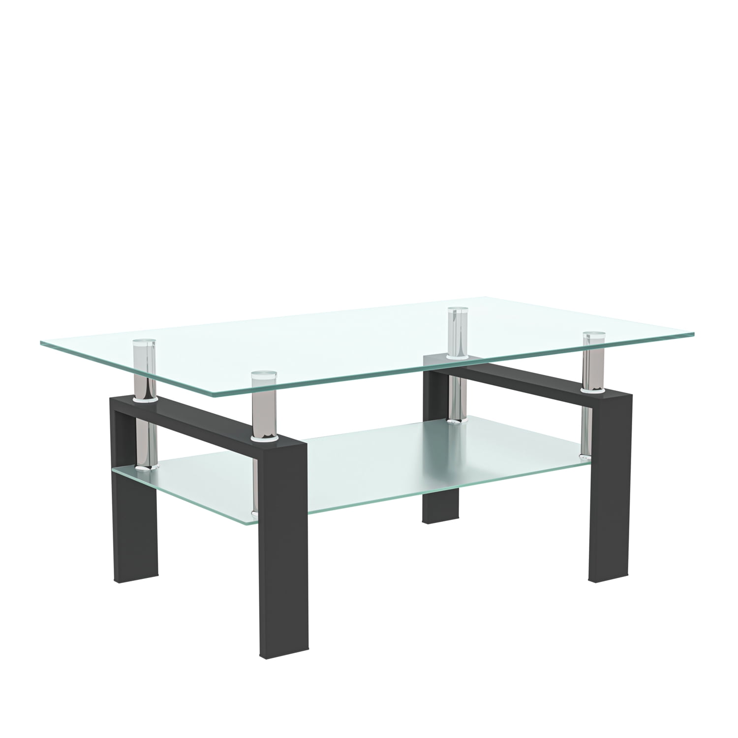 Kadyn Rectangular Glass Coffee Table, Wood Tempered Glass Top Coffee Table Rectangular W/ Shelf Home Furniture, Center Table Sofa Table Home Furniture for Living Room, Black Kadyn Rectangular Glass Coffee Table, Wood Tempered Glass Top Coffee Table Rectangular W/ Shelf Home Furniture, Center Table Sofa Table Home Furniture for Living Room, Black