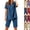 38# Blue, variant on Women's Linen 2 Piece Outfit, Short Sleeve Half Button Polo Shirt Split Capri Pants Casual Vacation Matching Set Purple XL