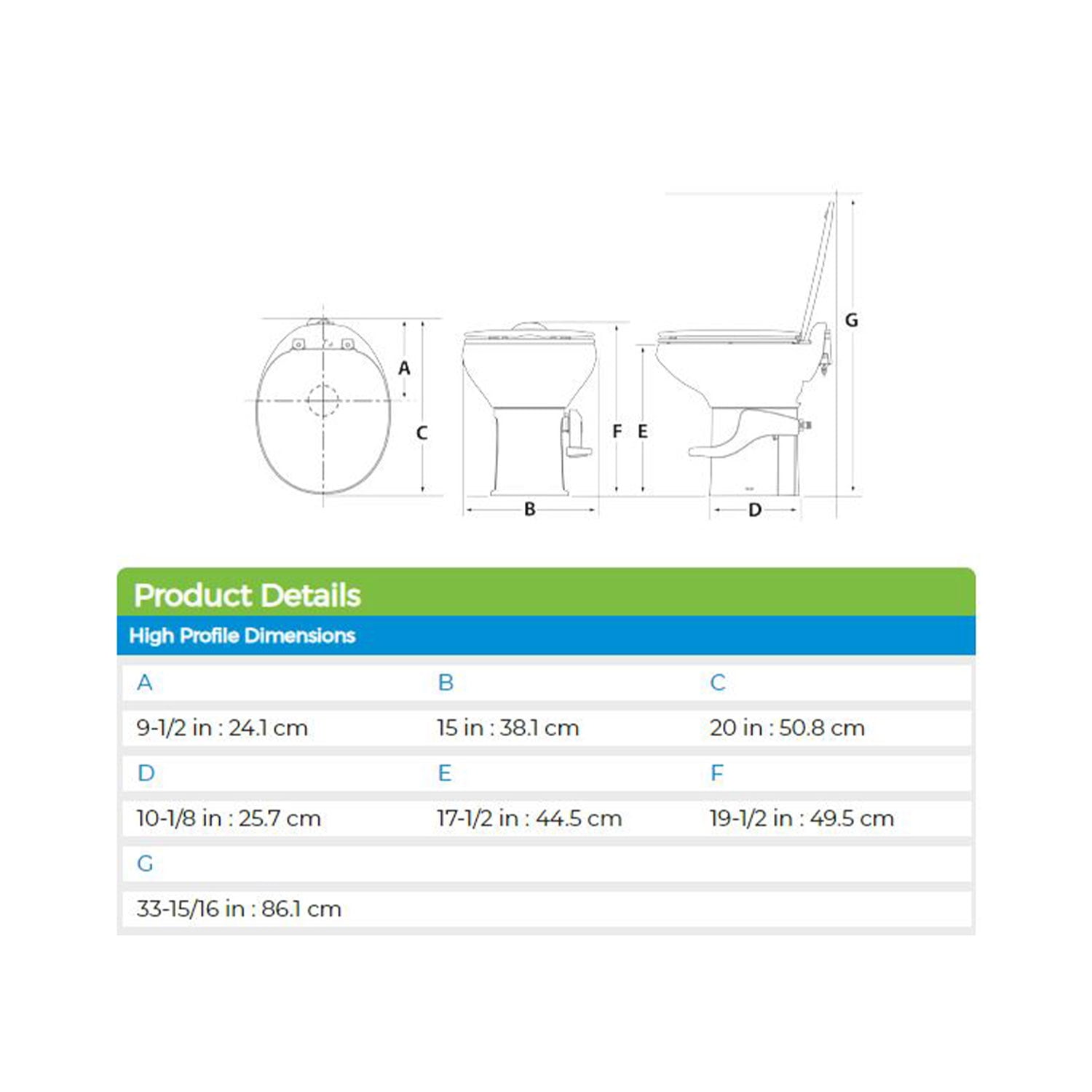 Thetford Aqua-Magic Style II RV Toilet, High, White, 42058,17.9" x 20" x 15"