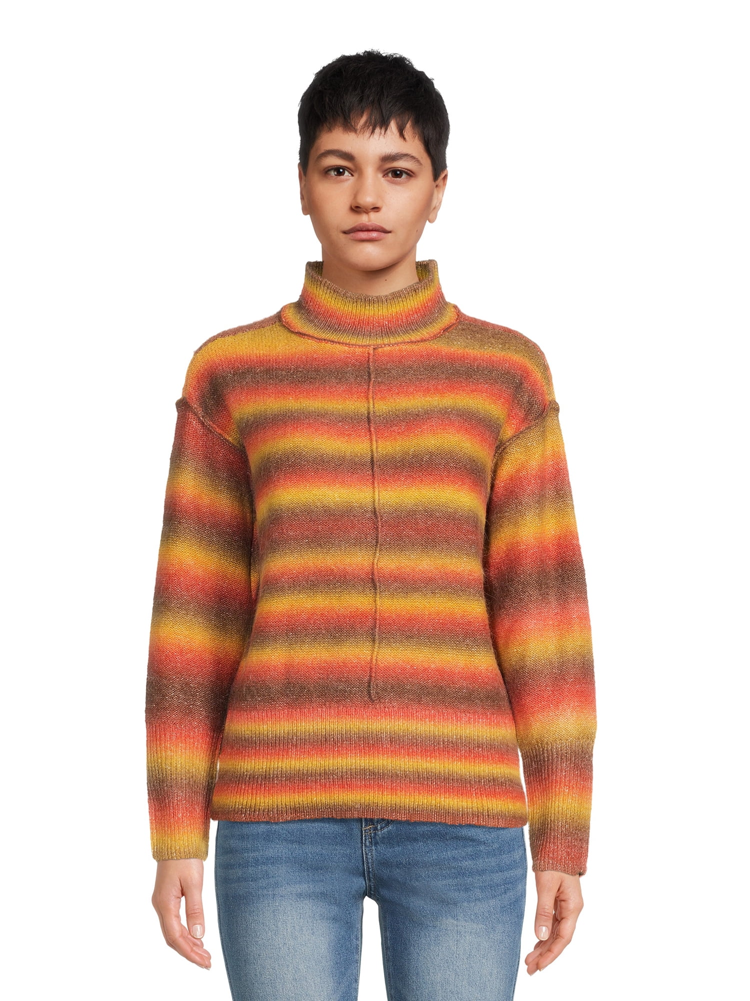 BeachLunchLounge Women's Rainbow Ombre Mock Neck Sweater, Midweight