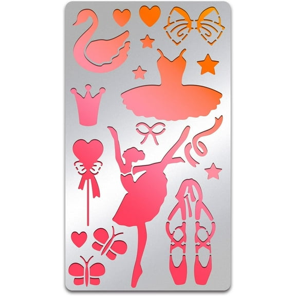 Ballet Stencils 7x4 Inch Ballet Dancers Ballerina Painting Drawing Template Ballet Shoes Stainless Steel Stencils for Craft Journal Scrapbooking