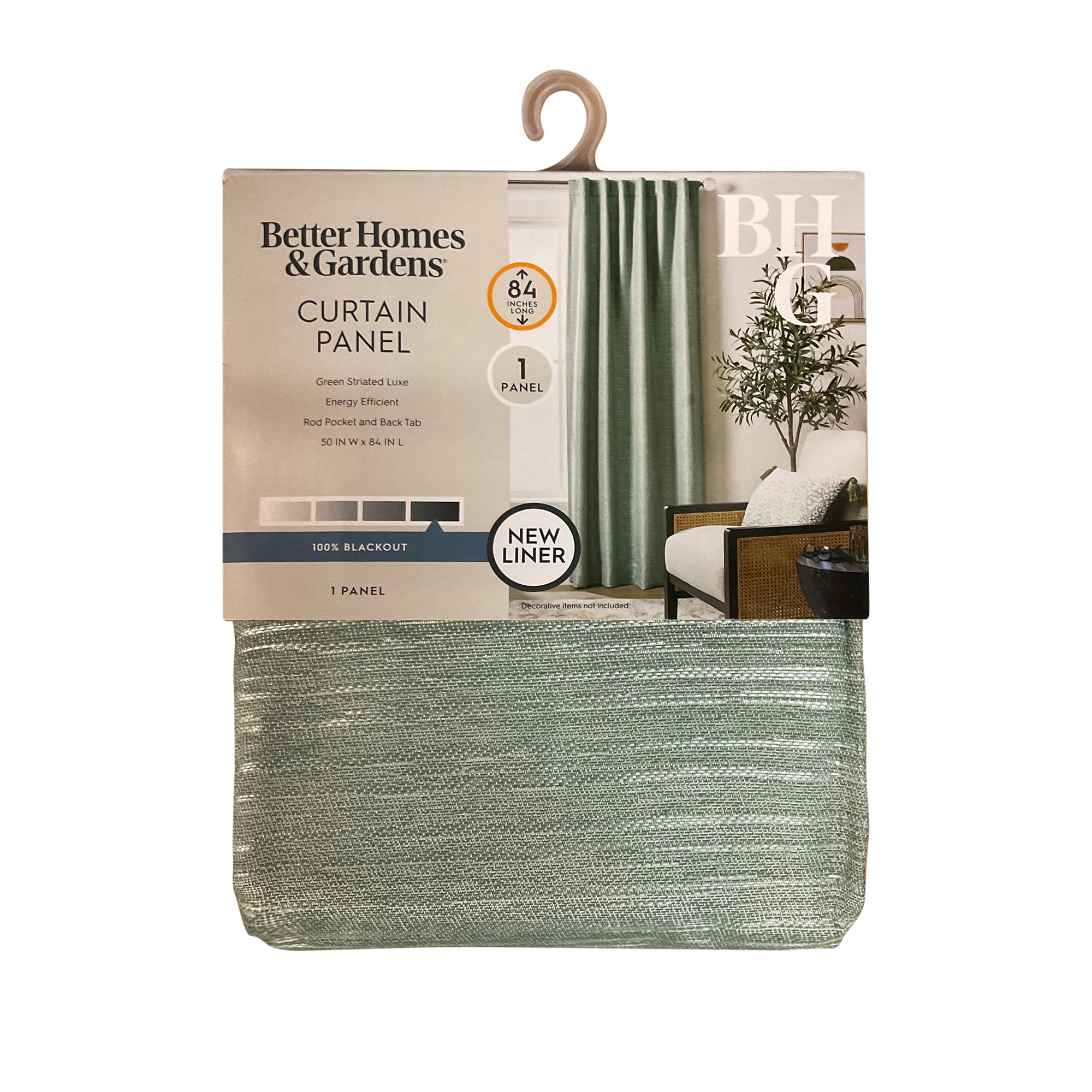 Better Homes & Gardens Striated Luxe Blackout Curtain, 1 Indoor Drape Panel for Bedroom, Pole Top, Back Tab, Green River, 50"W x 84"L Floor Length