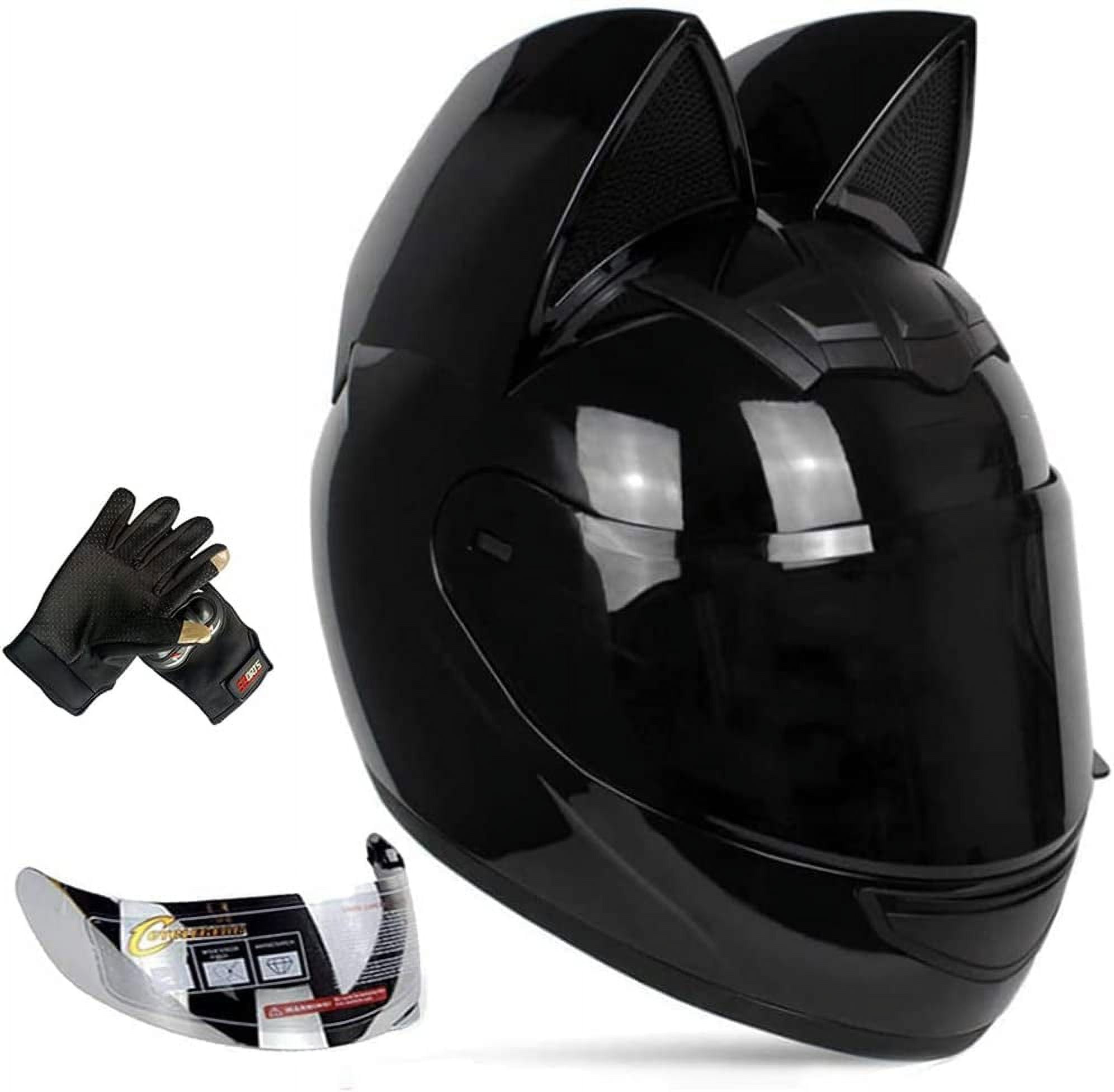 Casco negro con orejas de gato sale