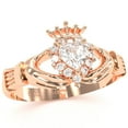 thumbnail image 2 of Claddagh White Topaz Diamond Ring In Solid 14k Rose Gold, 2 of 6
