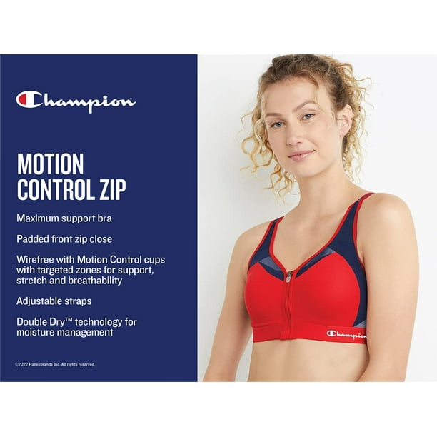 Champion Womens Motion Control Zip Front Sports Bra, 38B, Surf The Web 