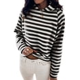 thumbnail image 4 of QAFOPEH Women Hooded Long Sleeve Horizontal Stripes Printed Colorblock Top, 4 of 6