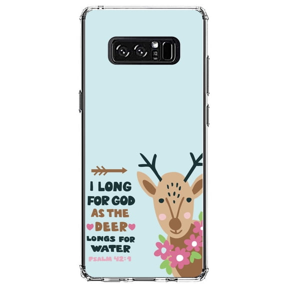 DistinctInk Clear Shockproof Hybrid Case for Samsung Galaxy Note 8 - TPU Bumper, Acrylic Back, Tempered Glass Screen Protector - Psalm 42:1 - Long for God as the Deer Water