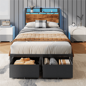 Satifur Twin Bed Frame with Storage and RGB LED Lighting