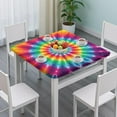 thumbnail image 3 of Rainbow Tie Dye Mandala Pattern Square Fitted Tablecloth with Elastic Edge,Square Table Cover,Washable Elastic Table Cover for Home Kitchen Party Decor 34"x34", 3 of 6
