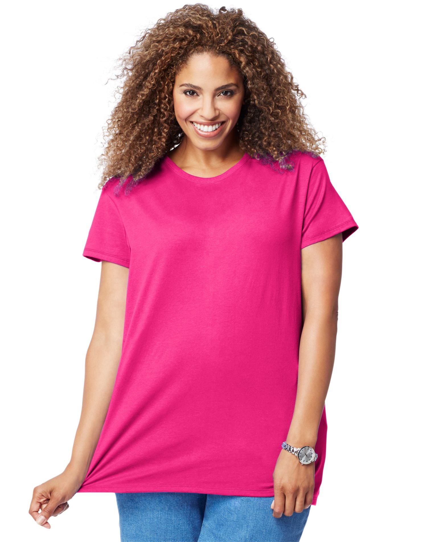 Just My Size T-Shirt Col Rond à Manches Courtes en Jersey de Coton pour Femmes, 1X, Amarante