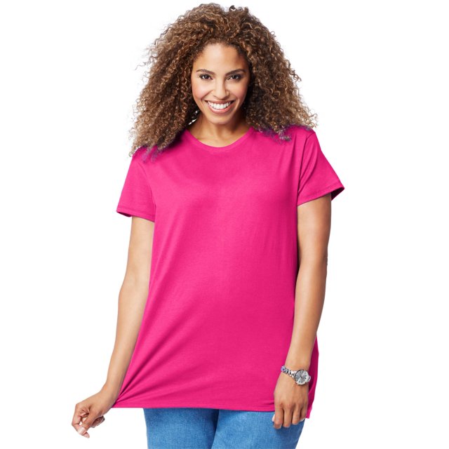 Just My Size T-Shirt Col Rond à Manches Courtes en Jersey de Coton pour Femmes, 3X, Amarante