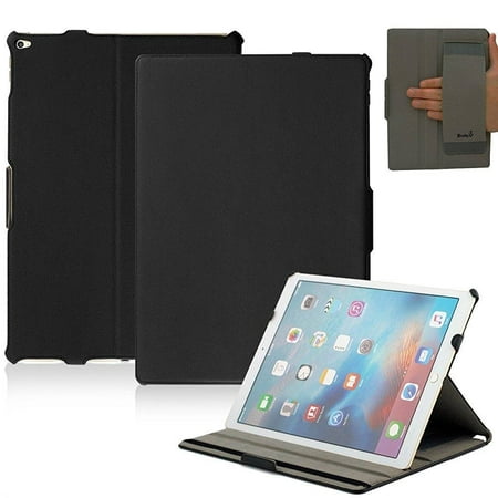 KHOMO iPad Pro 12.9 Case 1st Generation - Black PU Leather Executive Cover with Hand Strap Holder and