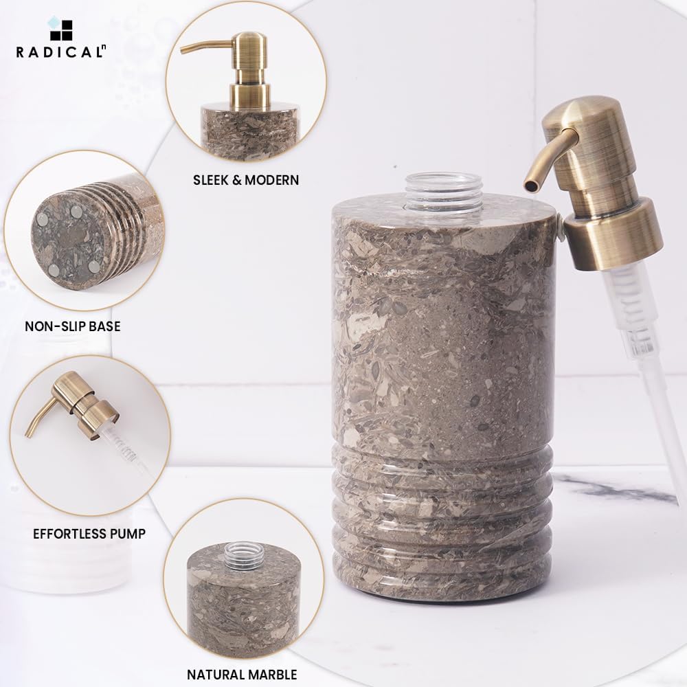 Radicaln Marble Soap Dispenser 7.5 inch Oceanic Hand Soap, Lotion, Foaming Shampoo & Sanitizer Container for Bathroom Countertop Decor - Liquid Dish Soap Dispenser for Kitchen Sink