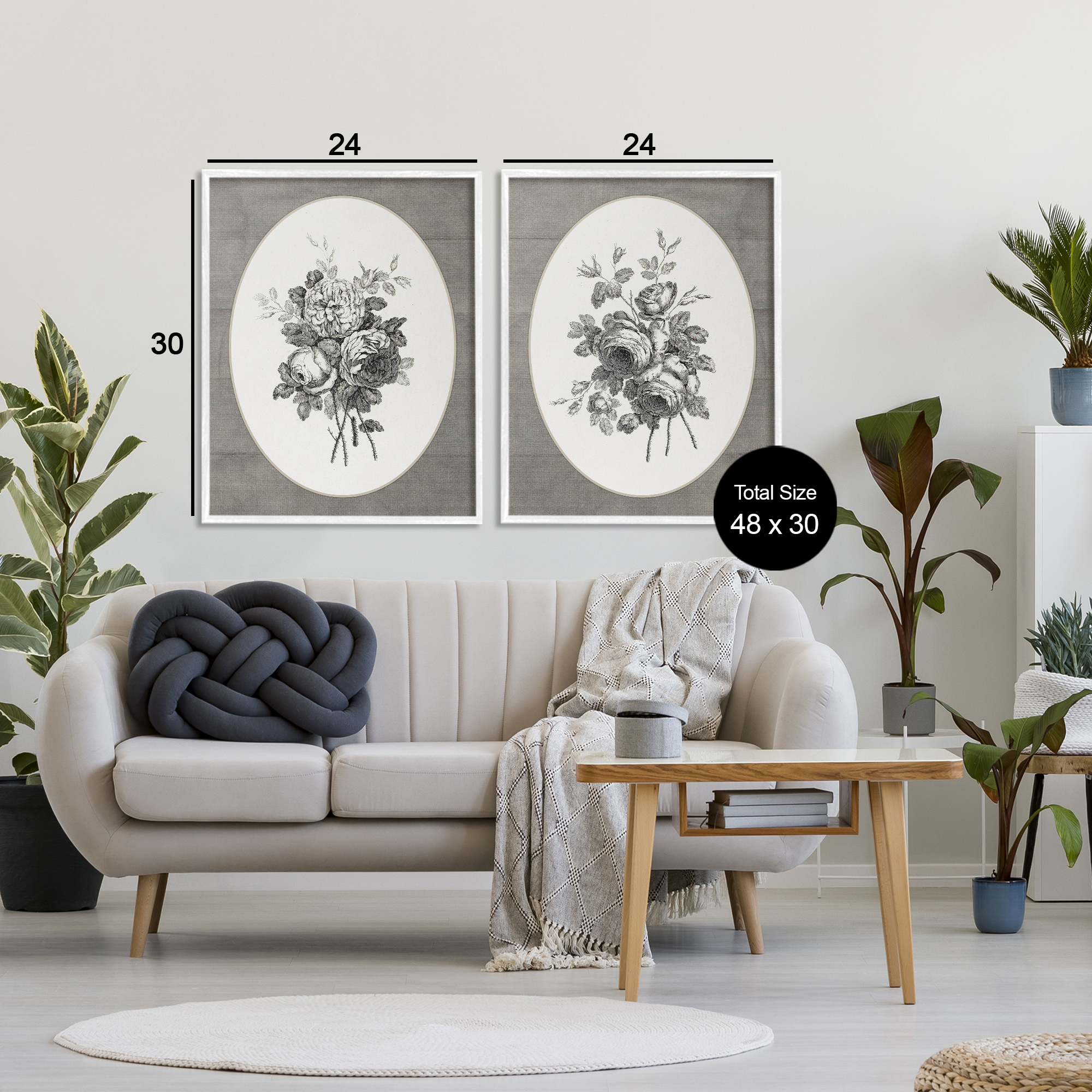 Vintage Petal Bundle Details 2 Piece White Framed Giclee Art Set, design by Lettered and Lined
