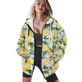 thumbnail image 4 of COEQINE Women's Long Sleeve Hoodie Oversized Sweatshirts Lemon and Flower Green Print Fashion Casual Wear Full Zipper Y2K Jacket Fall Outfits Tops with Pockets, XS, 4 of 7