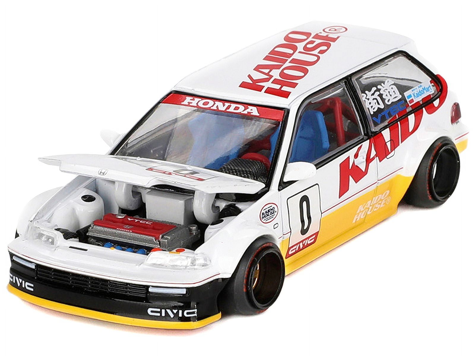 Honda Civic (EF) Kanjo V1 #0 Silver Metallic and Yellow (Designed by Jun Imai) "Kaido House" Special 1/64 Diecast Model Car by Mini GT