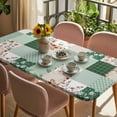 thumbnail image 3 of Boho Spring Floral Table Cloths for 3 Foot Rectangle Tables, Retro Flowers Plants Patchwork Grid Green Patio Waterproof Elastic Fitted Tablecloths, Washable Rectangular Table Cover for Camping, 3 of 8