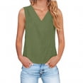 thumbnail image 2 of Vmvidoty Summer Womens Cotton Linen Blouses Shortless V Neck Shirts for Women Casual Tops Army Green L, 2 of 9