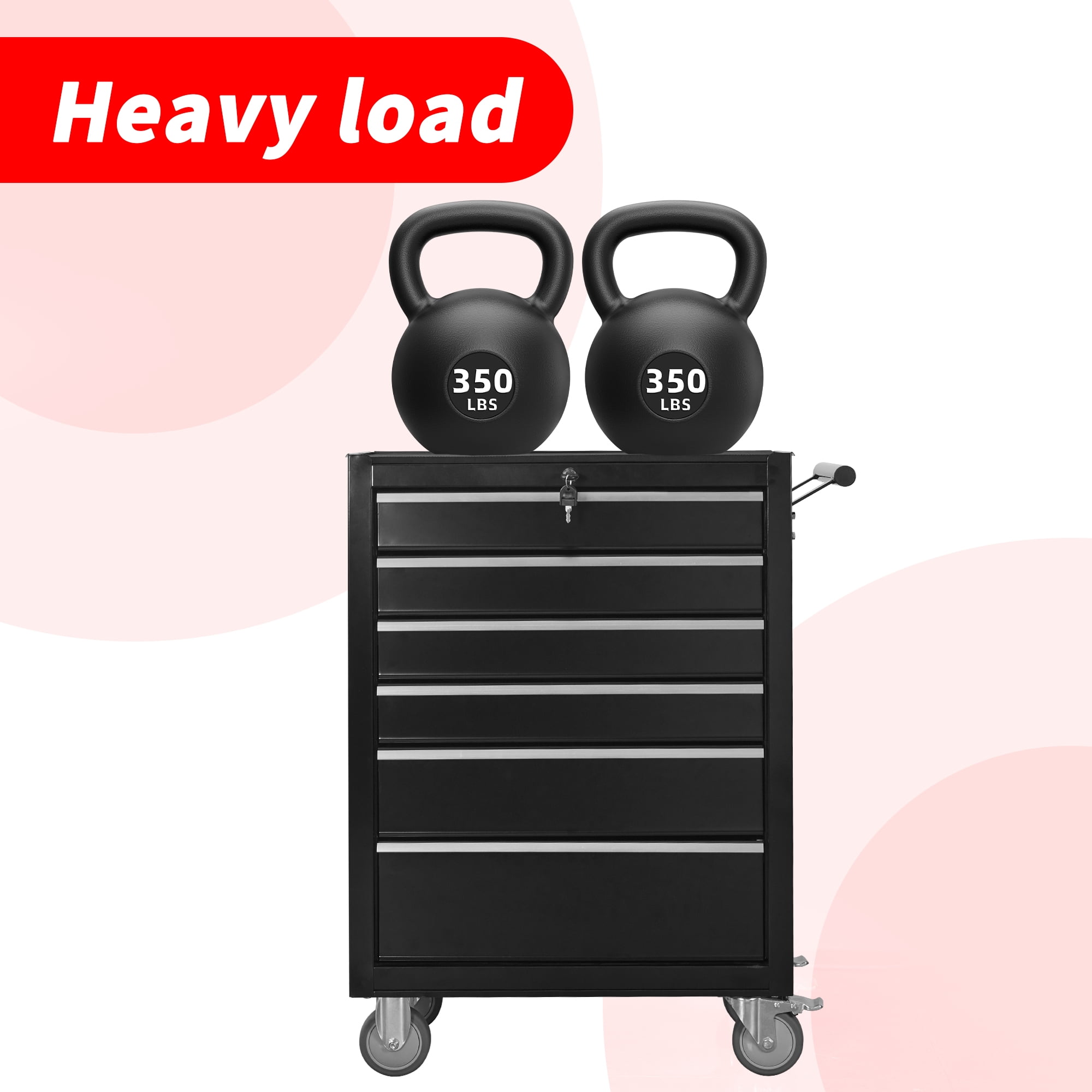 Leumius 6-Drawer Rolling Tool Chest Cabinet, Large Capacity Metal Tool Box with Wheels,Black