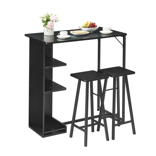 Bingirl Compact 3-Piece Bar Table Set with Storage Shelves - Ideal for Small Spaces, Living Room, Kitchen & Dining