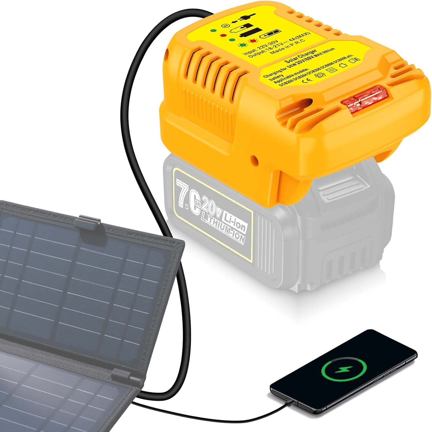 Solar Charger Adapter for Dewalt 20V/60V Battery,Portable,Outdoor Work,Camping