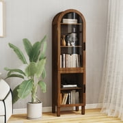 Tall Arched Storage Display Cabinet 5-Shelf with Acrylic Glass Doors, Kitchen Pantry Storage Cabinet Accent Cabinet Bookcase for Living Dining Room, Walnut