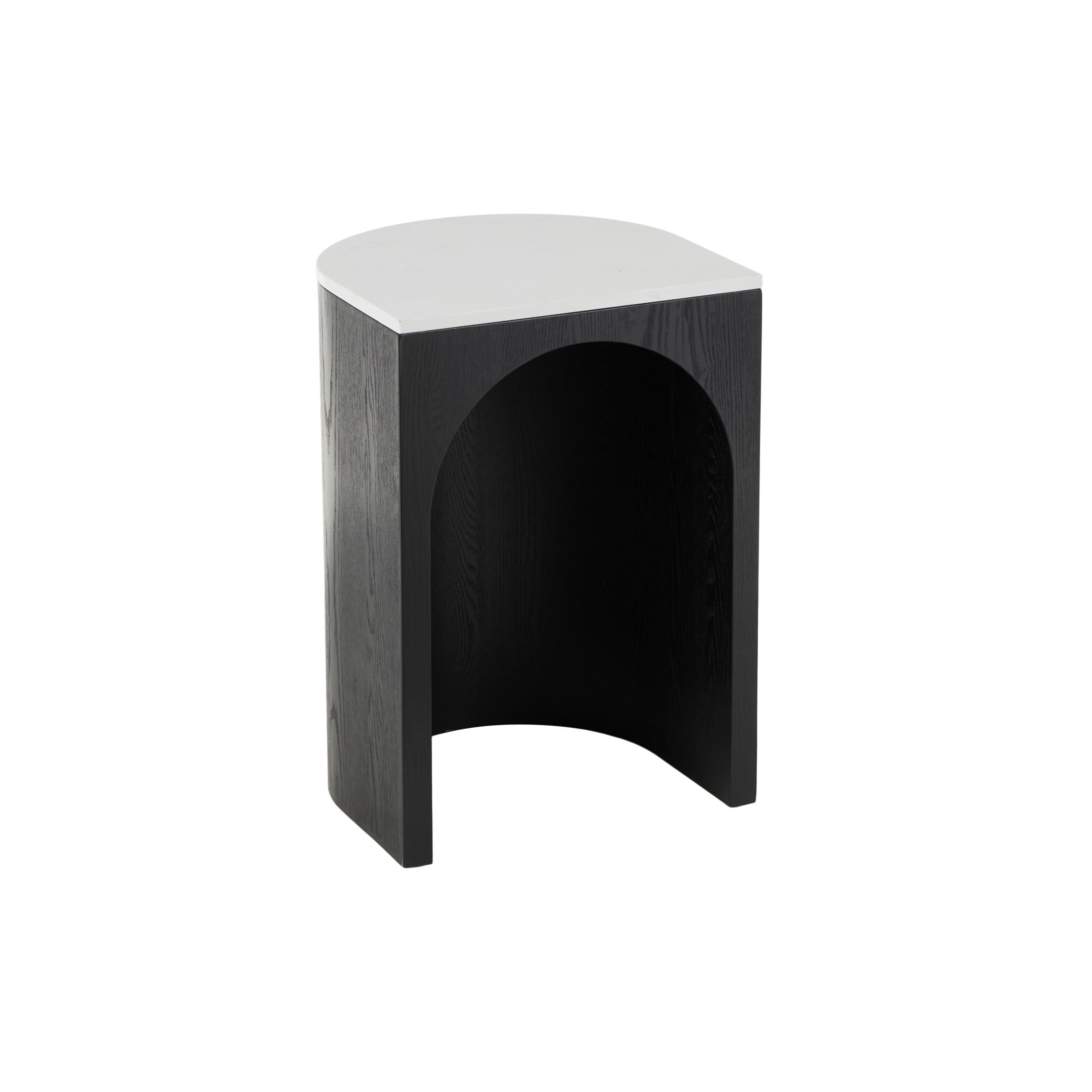 DecMode 16" x 23" Black Wood Cutout Arch Accent Table with White Marble Tabletop, 1-Piece