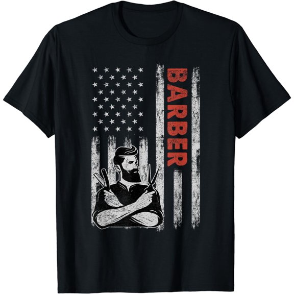 Barber Lovers Vintage American Flag 4th Of July Gift T-Shirt