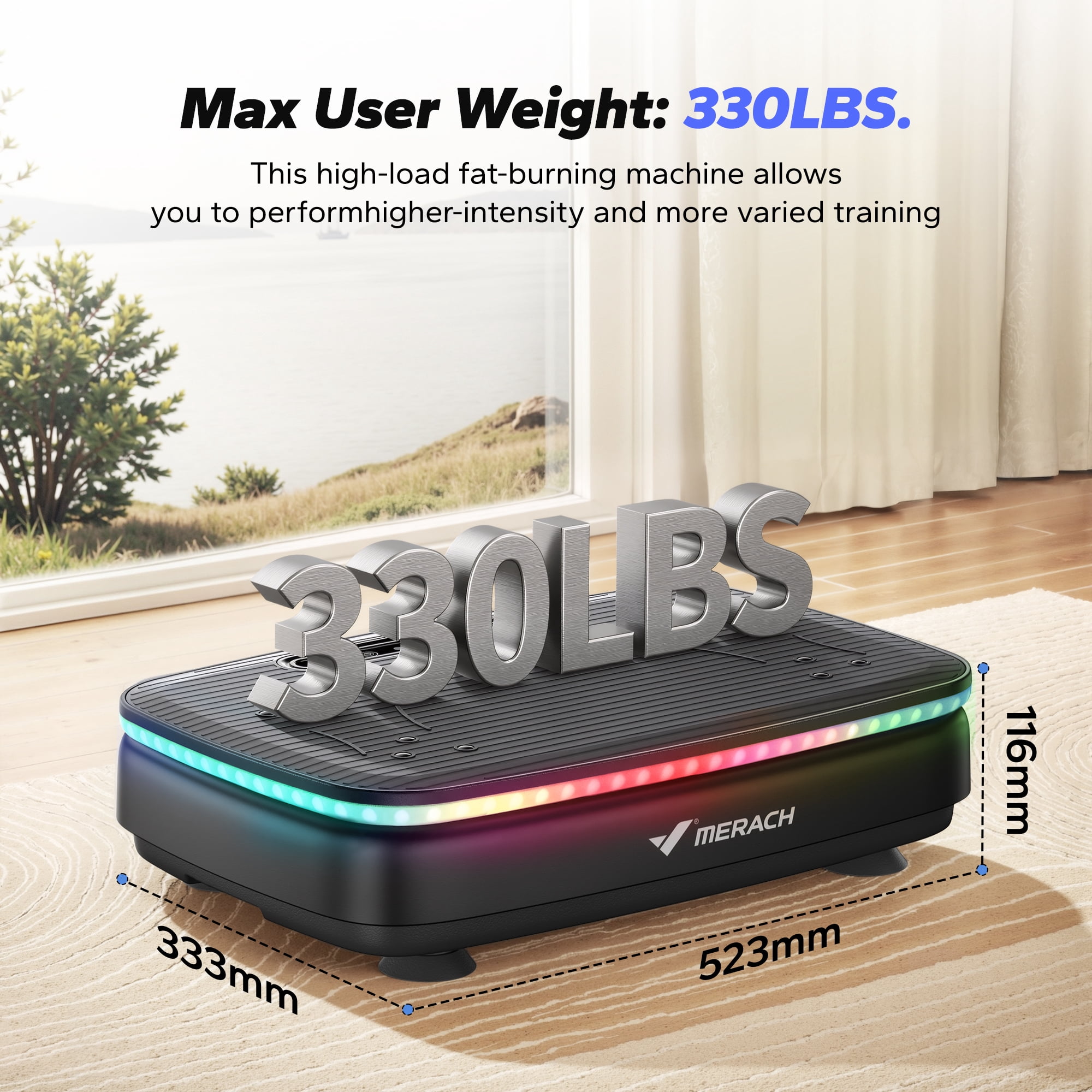 MERACH LED Light Vibration Plate Exercise Machine, Vibrating Muscle Toner, Bluetooth Speaker Whole Body Workout Fitness Platform with Resistance Bands, 330lbs Capacity
