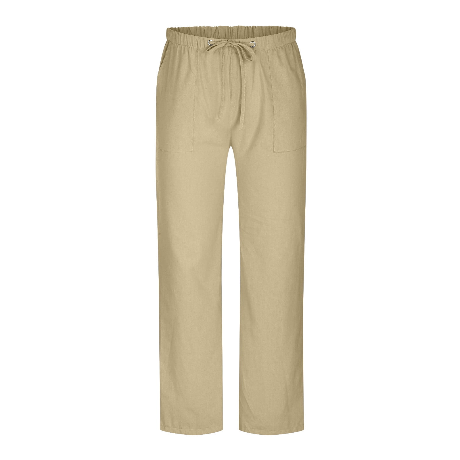 Men'S Drawstring Loose Linen Beach Pants Lightweight Elastic Waist Yoga  Lounge Cotton Trousers Pajamas Khaki Xl O482 