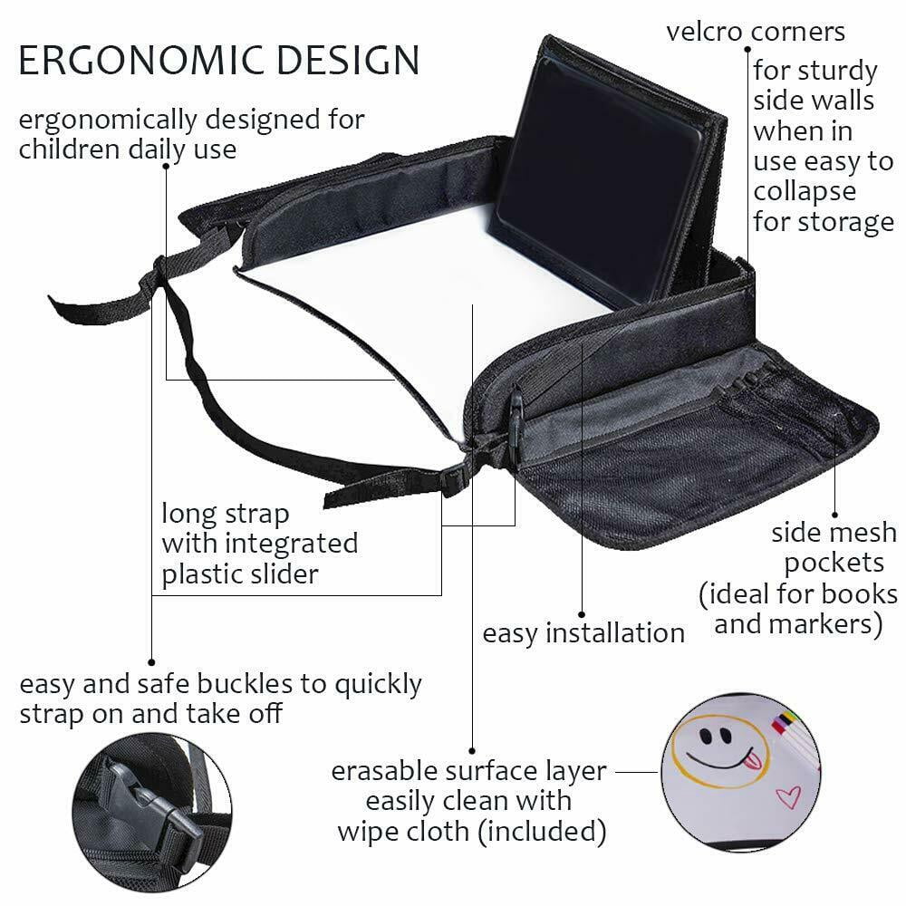 Kaztro Multifunctional Kids Activity, Snack & Play Tray , Built in Dry Erase Desk with Markers, Portable Travel in Car Stroller & Plane