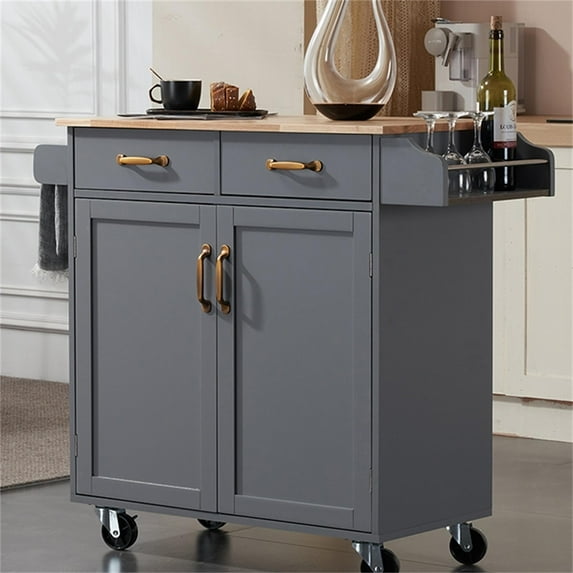 Canddidliike Kitchen Island on Wheels Rolling, Kitchen Cart with 2 Storage Drawer and One Cupboard Storage, Drop Leaf Countertop Cart, Gray