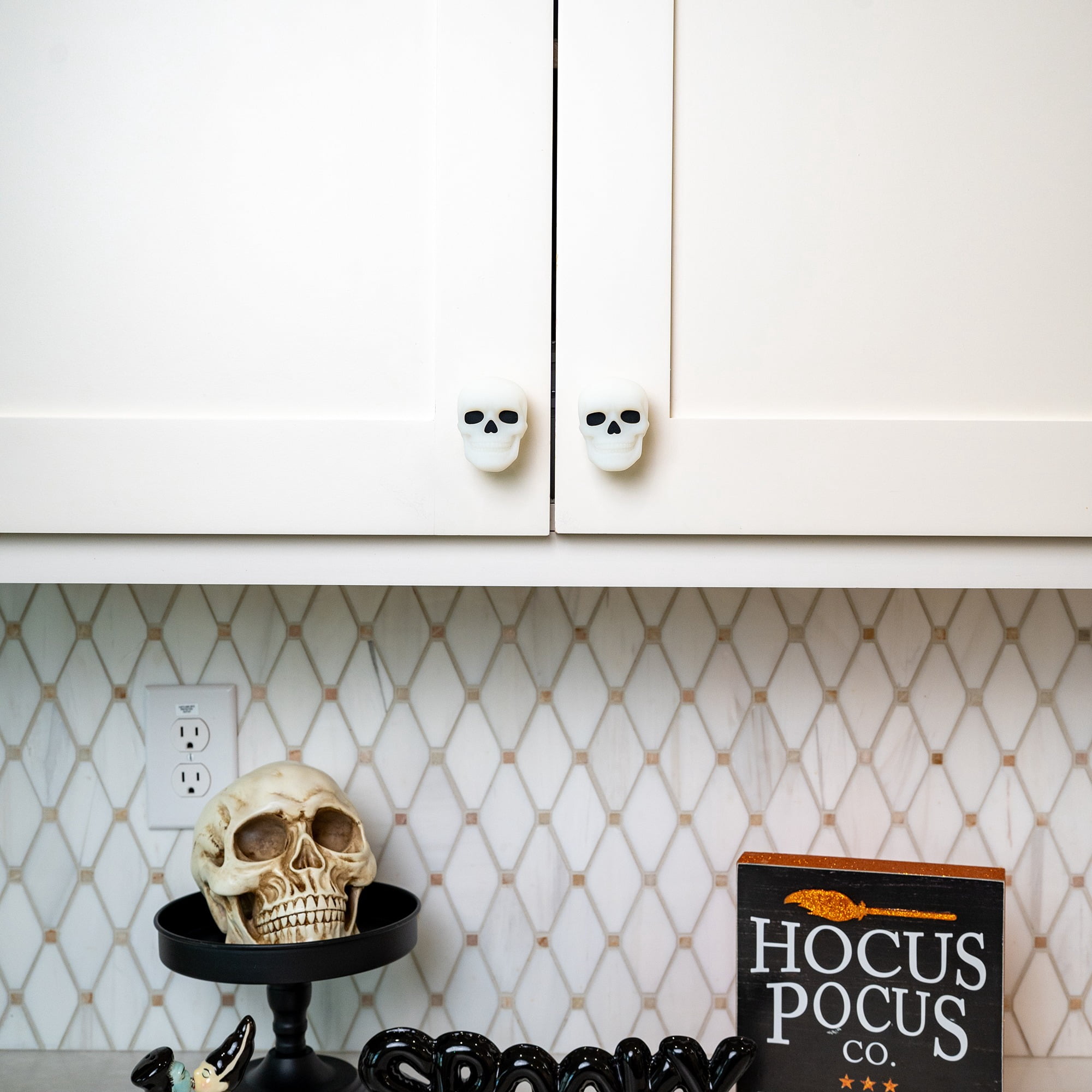 Knobēz: Decorative Cabinet Knob Covers - Skull - 12pk - Stretch Over Hardware Decorations, Spooky-Halloween-Fall-Seasonal, Kitchen-Bathroom-Dressers
