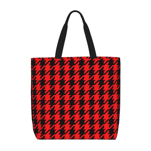 Fotbe Retro red and Black Houndstooth Bolsa Tote con Estampado para Mujer, Bolsos con Cremallera, Bolsa de Hombro Casual de Gran Capacidad con Bolsillos Internos