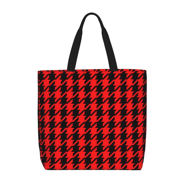 Fotbe Retro red and Black Houndstooth Bolsa Tote con Estampado para Mujer, Bolsos con Cremallera, Bolsa de Hombro Casual de Gran Capacidad con Bolsillos Internos