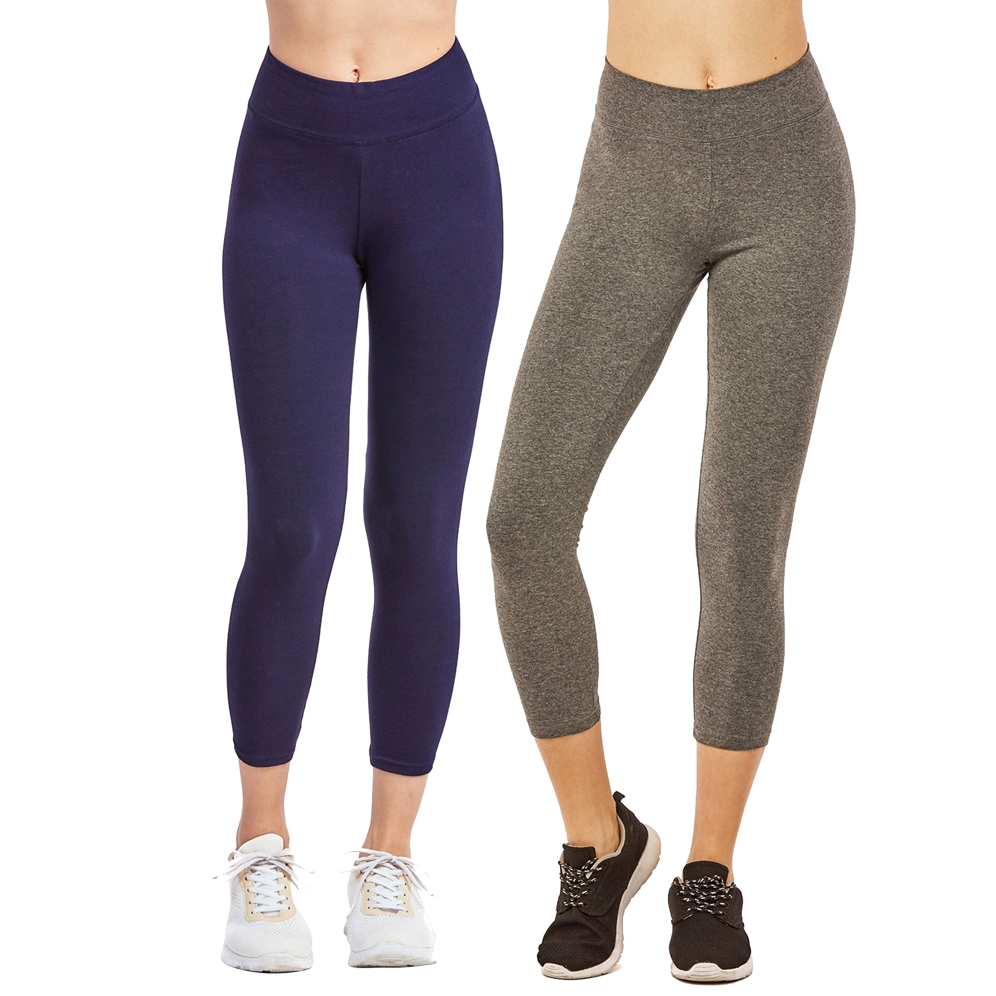 Women & Plus Soft Cotton Active Stretch Capri Length Lightweight Leggings : 2PK-Navy/Charcoal (Capri Length), 1X
