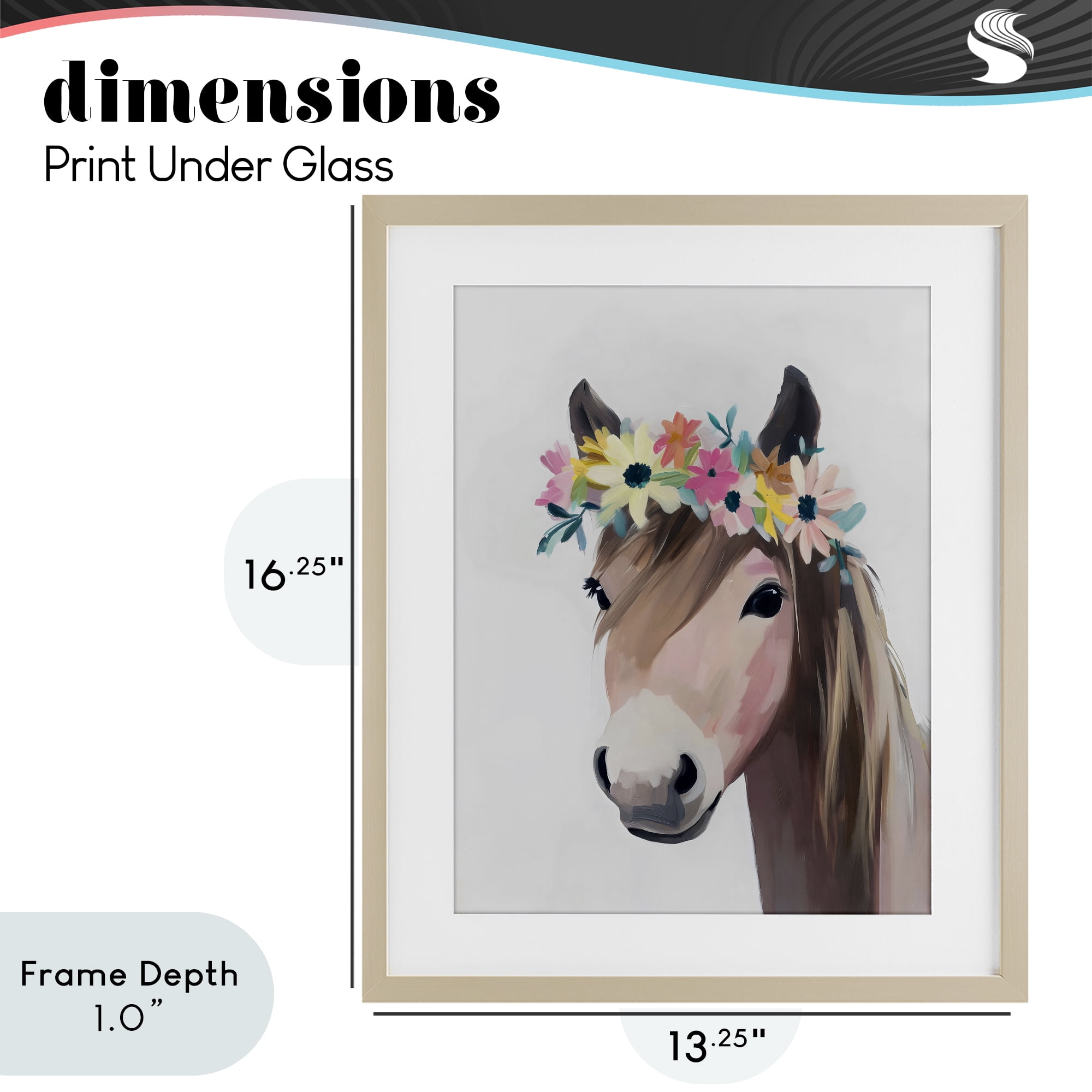 Stupell Industries Flower Crown Horse Birch Framed Print Under Glass, design by The Prints Vibe