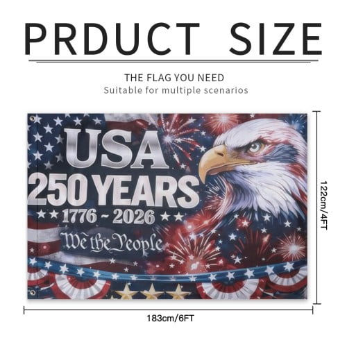USA 250th Anniversary Flag Double-Sided 4x6 Ft American Independence 1776–2026 Celebration Flag 250 Years Birthday Patriotic Banner for Indoor Outdoor Decor
